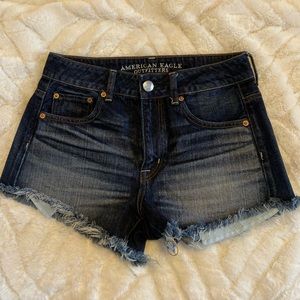 America Eagle dark wash high waisted jean shorts